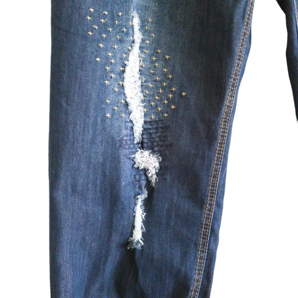 Indigo Thread Co. Stretch Denim Pick Stitched & Distressed Ankle Jeans - Picture 3 of 8